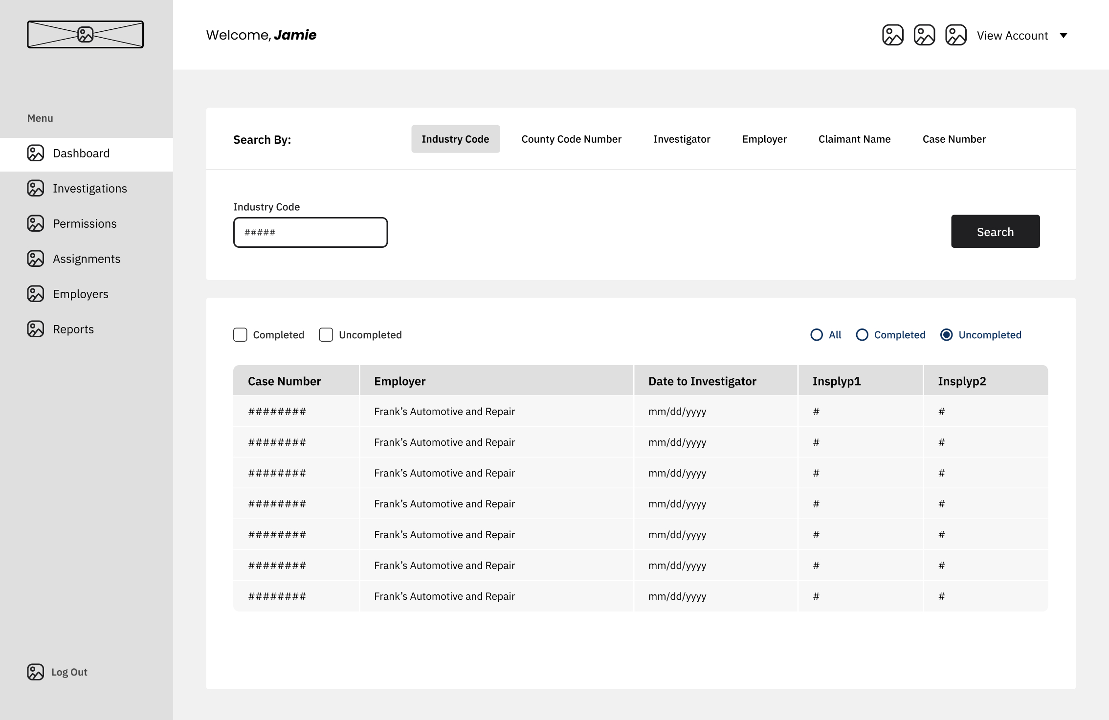 Dashboard Screen Mid Fi